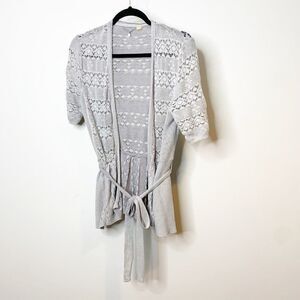 Knitted & Knotted Anthopoloie Womens Gray Tie Front Cardigan Sweater Medium